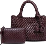 Women’s Handmade Pure Leather Woven Tote Bag – Crossbody Shoulder Clutch Mother Bag