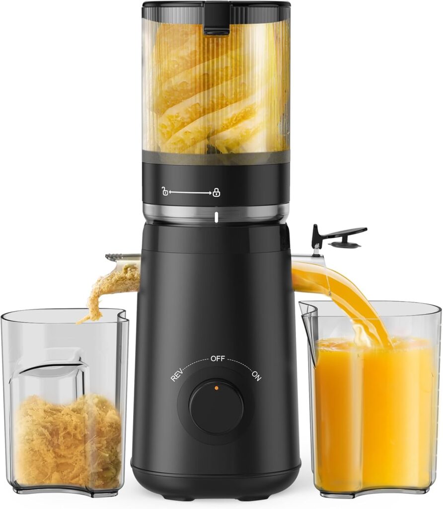 Juicer Machines, TUUMIIST Cold Press Juicer with 5.3″ Extra Large Feed Chute Fit Whole Fruits & Vegetables Easy to Clean, High Juice Yield, BPA Free (Black)