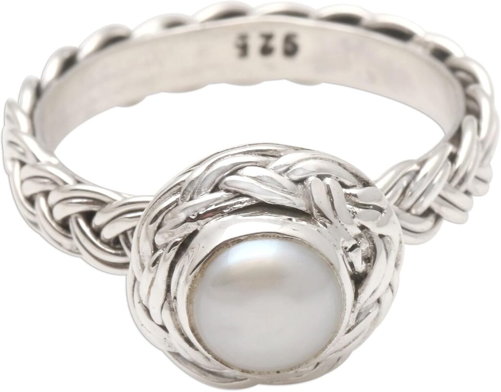 NOVICA Artisan Handmade Cultured Freshwater Pearl Cocktail Ring Elegant .925 Sterling Silver Single Stone Indonesia Bridal Birthstone Gemstone ‘Soul of Amlapura’