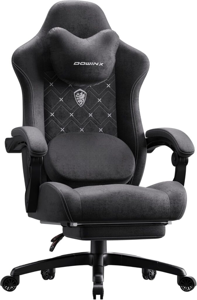 Dowinx Gaming Chair with Heated Massage Lumbar Support,Big and Tall Fabric Gaming Chairs for Adults with Footrest, Ergonomic Computer Game Chair with Poket Spring Cushions, 350lbs, Black