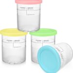 FIRJOY Replacement Pints and Lids for Ninja Deluxe 11-in-1 Creami Maker, Extra 24 oz. Containers – Compatible with NC501, NC500 Series (4 Pack – Blue, Pink, Green, Yellow)
