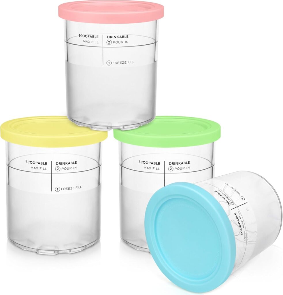 FIRJOY Replacement Pints and Lids for Ninja Deluxe 11-in-1 Creami Maker, Extra 24 oz. Containers – Compatible with NC501, NC500 Series (4 Pack – Blue, Pink, Green, Yellow)