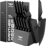 Knife Set – Haugo 15 PCS Kitchen Knife Set with Built in Sharpener – Dishwasher Safe Kitchen Knives – High Carbon Stainless Steel Knife Block Set with Ergonomic Handles – Panther Series