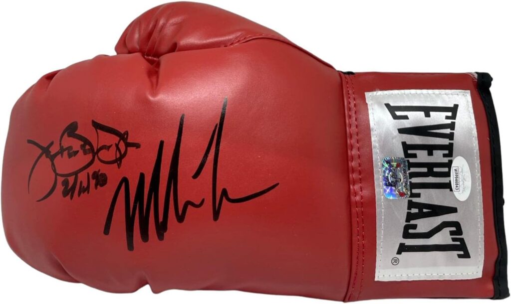 Mike Tyson Buster Douglas Signed Everlast Glove JSA & Mike Tyson Hologram L – Autographed Boxing Gloves