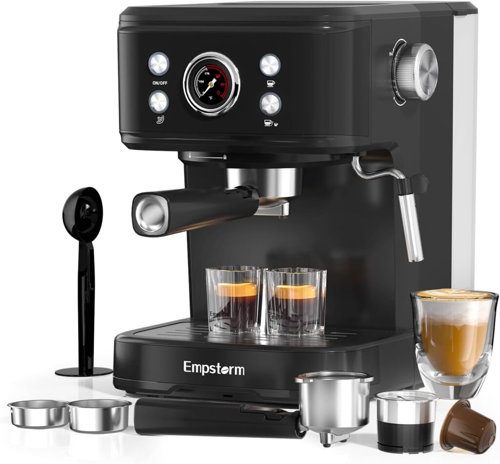Espresso Machine with Milk Frother, Coffee Machine Coffee Powder/Nespresso Capsules, Espresso Machines with Thermometer