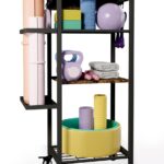 Yoga Mat Storage Rack with Wheels, 3 Tier Home Gym Workout Equipment Organizer for Dumbbells, Kettlebells, Foam Rollers
