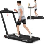 Goplus 2 in 1 Folding Treadmill with Dual Display, 2.25HP Superfit Under Desk Electric Pad Treadmill, Installation-Free, Blue Tooth Speaker, APP Control, Remote Control, Walking Jogging for Home