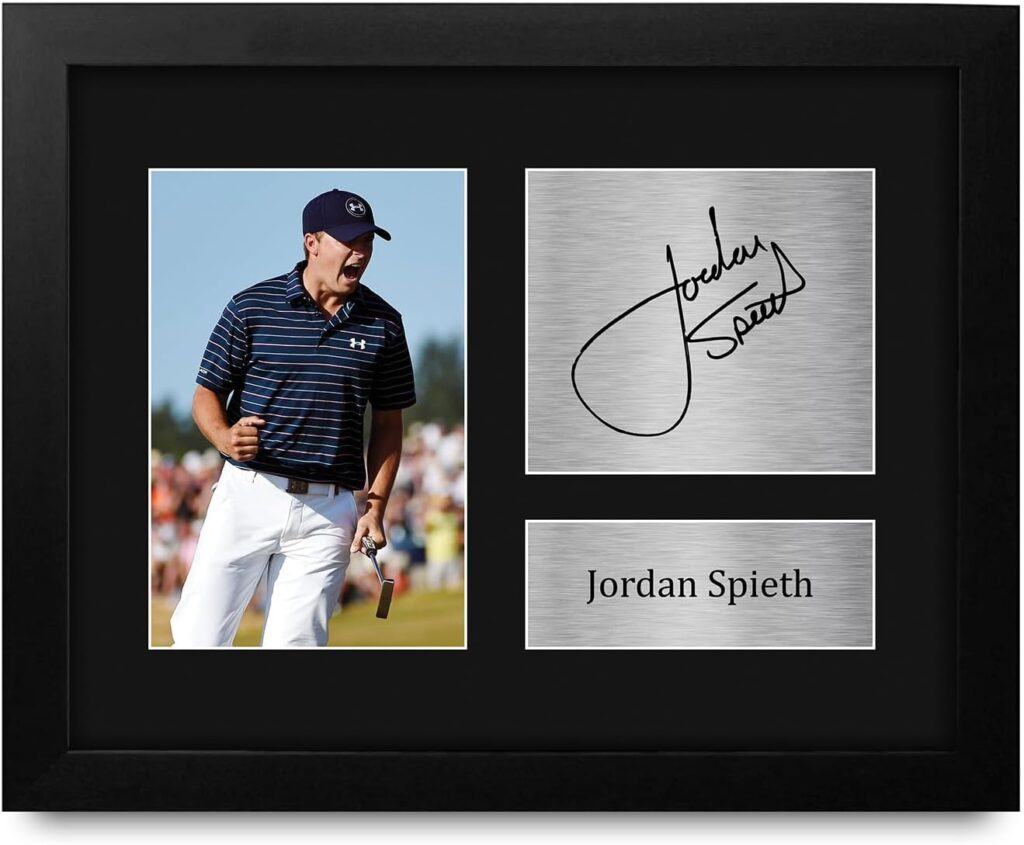HWC Trading Jordan Spieth Framed Gift Signed Printed Autograph Golf Photo Display – US Letter Size