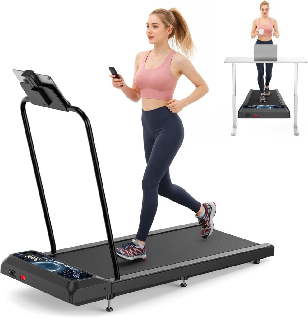 Walking Mat Treadmill with Incline and Handle Bar, Silent and Foldable Fitness Equipment, Treadmill with 4-in-1 Modes, Easy Assembly, Portable Home Gym Equipment