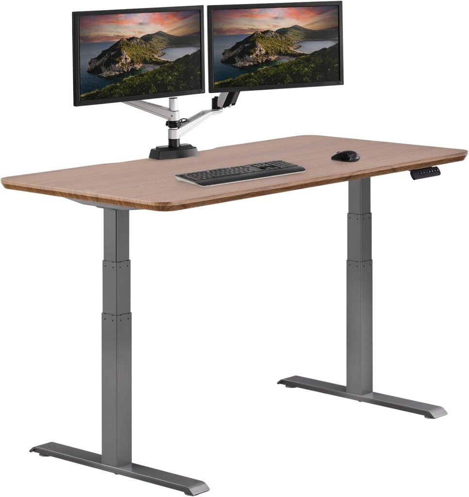VARI Electric Standing Desk – 60×30 VariDesk, Adjustable Height Stand Up Computer Desk – Dual Motor with Memory Presets, Stable T-Style Legs- Home Office Essentials – Walnut