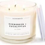 Calyan Wax Co. Evergreen & Eucalyptus 3 Wick Scented Candle – 43 Hour Burn – Luxury 3 Wick Soy Candles – Non Toxic Soy Wax Candles – Long Lasting Large Glass Jar Candle for Home – 14.9oz