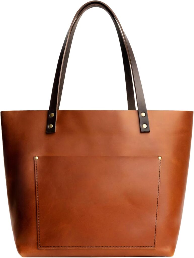 Portland Leather Goods Classic Medium Tote Bag – Handmade, Open Top, Durable & Unlined – Interior & Exterior Pockets