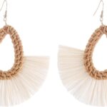Ladies Handmade Rattan Earring – Tassel A Type Straw Wicker Earrings Bohemian Geometry Earring Circle Pie Shape Earrings