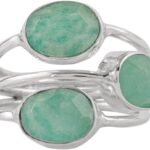 Amazonite Solid 925 Sterling Silver Handmade 3 Stone Ring