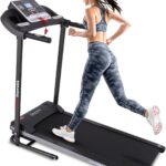 SereneLife Electric Folding Treadmill Exercise Machine – Smart Compact Digital Fitness Treadmill Workout Trainer w/Bluetooth App Sync, Manual Incline Adjustment, for Walking, Running, Gym