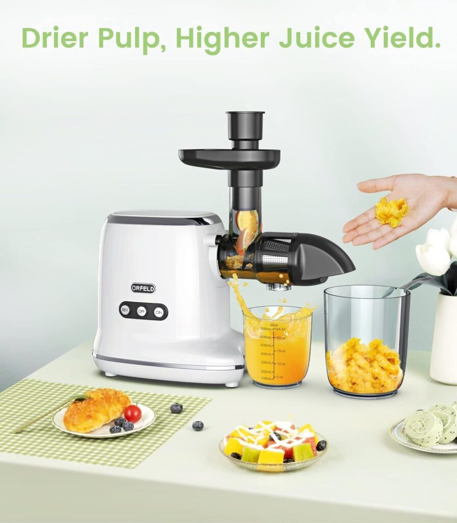 Slow Masticating Juicer: Cold Press Juicers Machines with Reverse Function & Quiet Motor for Vegetable and Fruit, 90% Juice Yield, BPA-Free, Easy to Cleaan with Brush