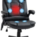HOMCOM High Back Vibration Massage Office Chair with 6 Vibration Points, Heated Reclining PU Leather Computer Chair with Armrest and Remote, Black