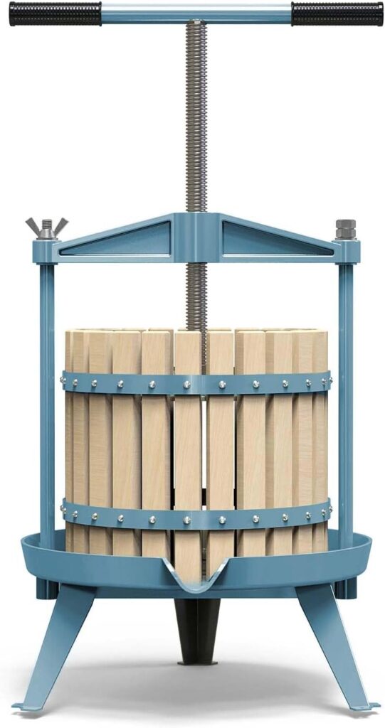 SQUEEZE master Fruit Wine Cider Press – Solid Wood Basket- 3.17 Gallon/12L-T Handle Bar-More Stable-Vintage traditional juicer,Apple Grape Fruit press for Juice Maker-1 free filter bag included(Red)