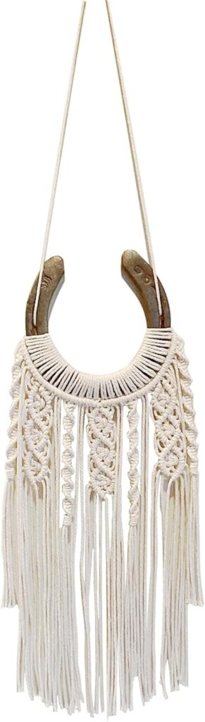 Dielianyi Equestrian Macrame Wall Hanging Equestrian wall art Handmade macrame decor Equestrian-inspired wall hanging horse lover decor (White)