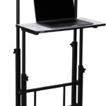 Mind Reader Standing Whiteboard Desk, Adjustable Height, Computer Desk, Laptop Desk, Portable, Rolling, 21″ L x 21.5″ W x 68.5″ H, White