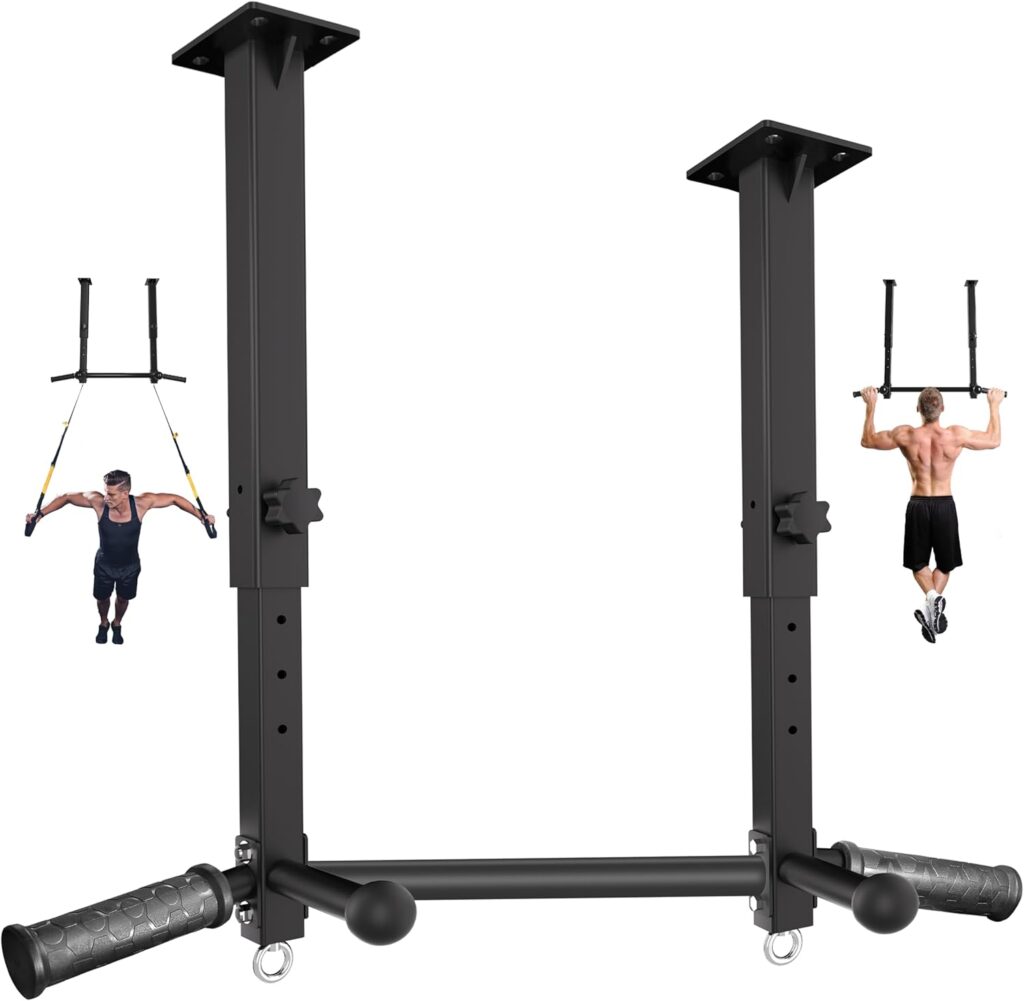 Ceiling Mount Pull Up Bar for Garage/Basement/Rafter – Heavy Duty 800LBS Adjustable Height Multi-Grip Chin Up Bar,Ceiling Joist/Beam Mounted Pull-Up Bar with Ball Finger & Round Anchors