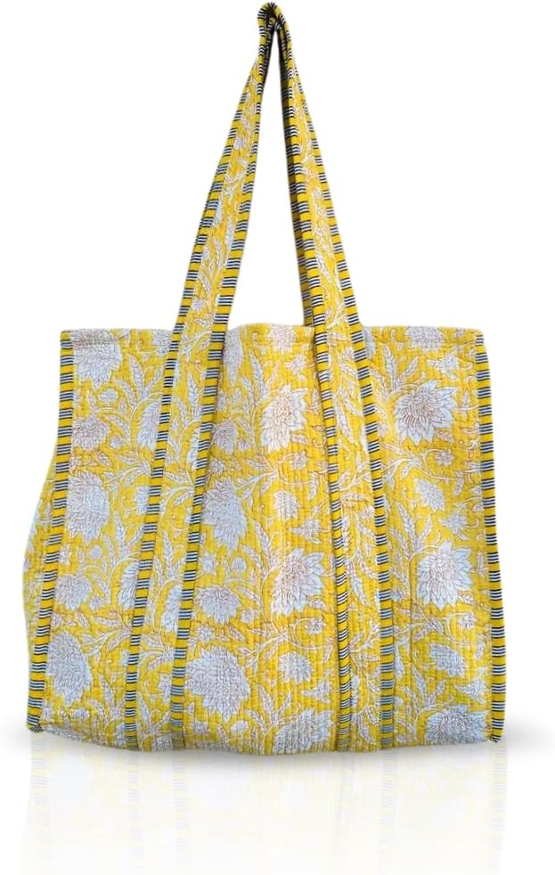 Handmade Cotton Quilted Tote Bag – Large Boho Reusable Grocery, Travel & Beach Shoulder Bags for Unisex