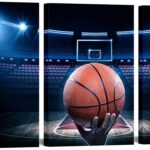 Kolo Wall Art 3 Pieces Canvas Wall Art A Big Hand Take a New Basketball at Basketball Field Sport Modern Home Decor Stretched and Framed for Boys Room Ready to Hang 16″x24″x3 Panels