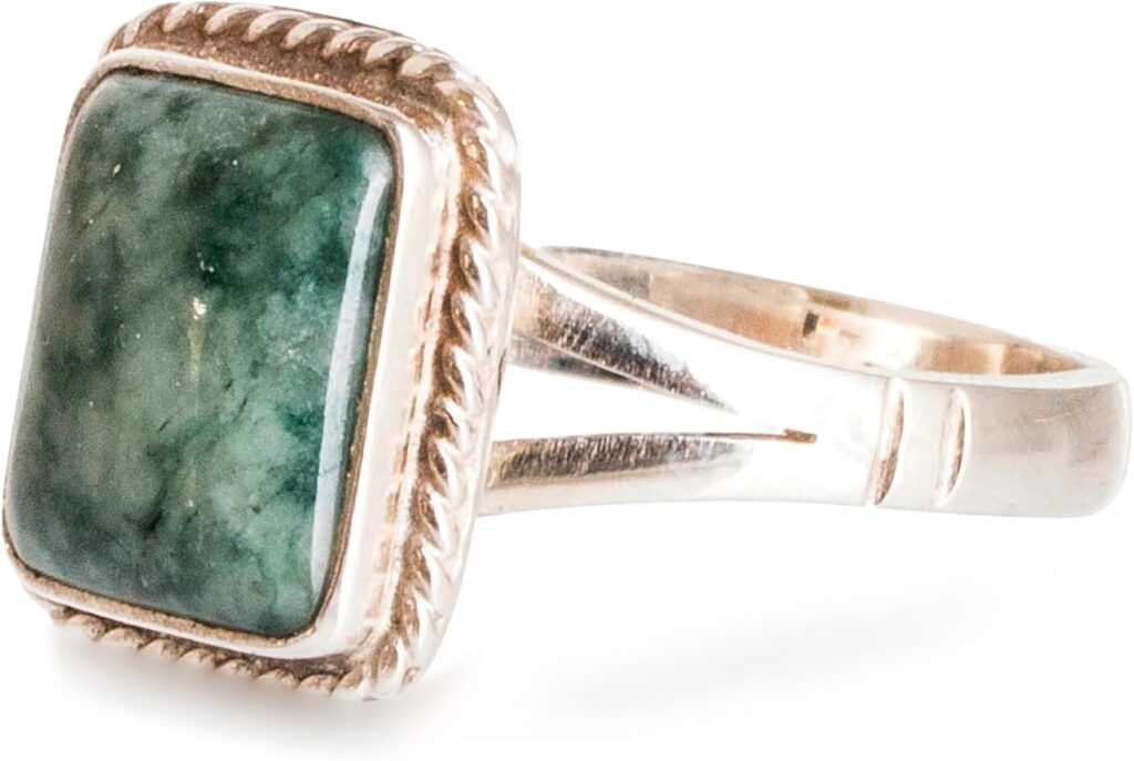 NOVICA Artisan Handmade Jade Cocktail Ring Artisan Crafted Sterling Silver Single Stone Guatemala Hemlock Desert Sage [crownbezel 0.5 in L x 0.4 in W x 0.2 in H Band Width 3 mm W] ‘Life Divine’