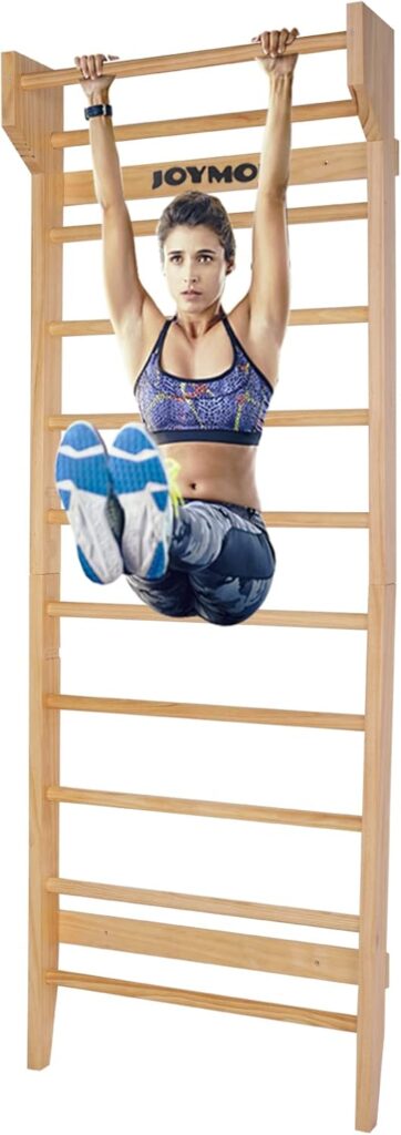 JOYMOR Gymnastics Wood Stall Bar, Multi-use Swedish Ladder- Wall Mounted Pull Up Bar-Physical Therapy for Stretching and Various Exercises,Indoor Home Gym Workout Yoga