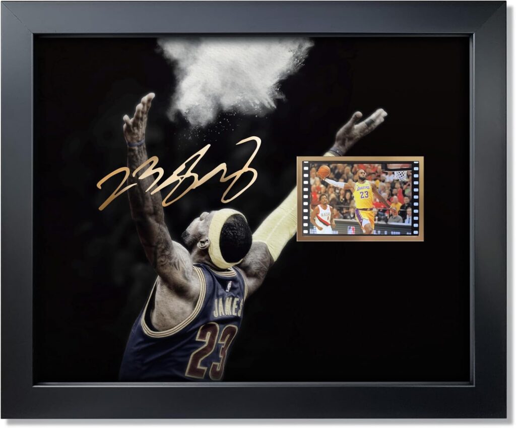 sufenvera Framed LeBron James Basketball Photo with Signed 10×8 Inch,LeBron James of The Game Film Collection Display,Gifts for Lakers James Fans