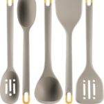 Silicone Kitchen Cooking Utensils Set: MOACC Heat Resistant 13inch Long Kitchen Gadgets, BPA Free Non Stick Rubber Cook Accessories For Food Prep, Frying, Serving, Basting (Light Grey)