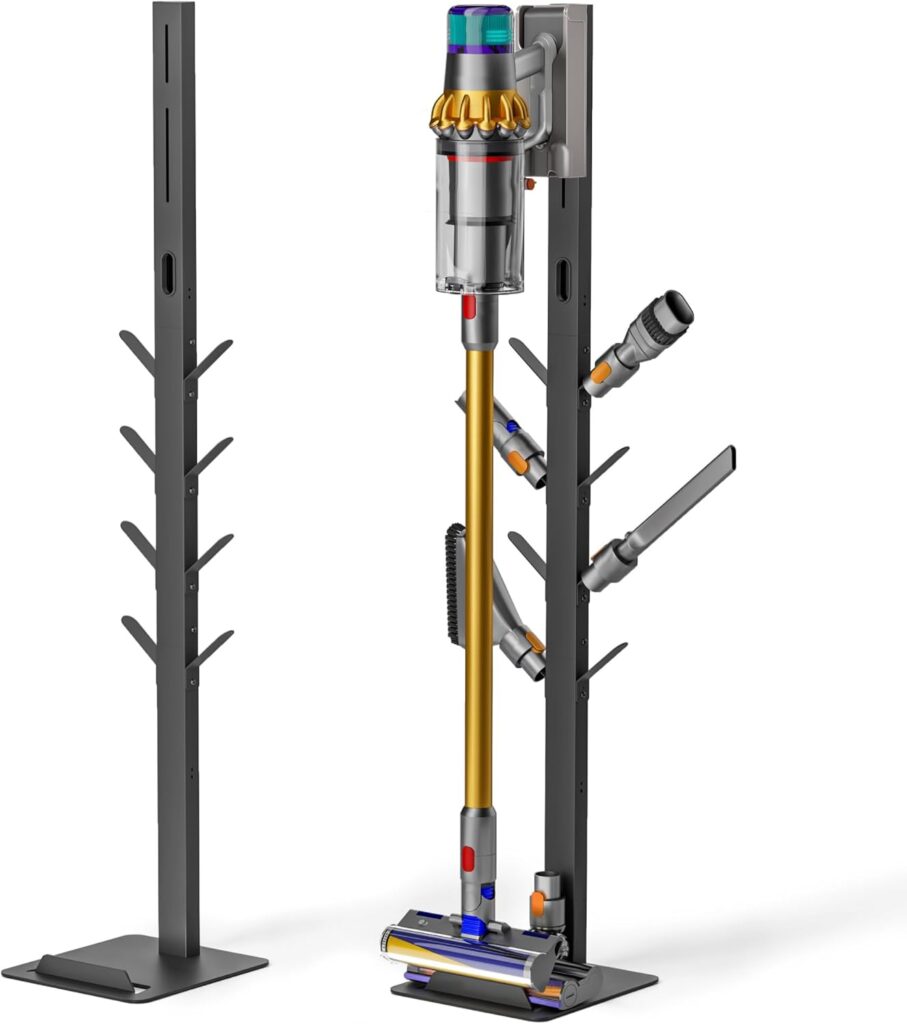Vacuum Stand for Dyson Gen5 V15 V12 V11 V10 V8 V7 V6, Tineco S11 A10 A11, Eureka NEC180 280TL, Cordless Vacuum Cleaner Holder with 8 Storage Hooks, Accessories & Attachments Organizer, Black