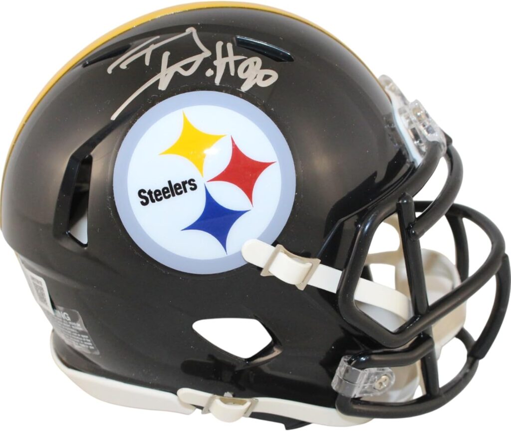 TJ Watt Autographed/Signed Pittsburgh Mini Helmet Beckett Witness 50961