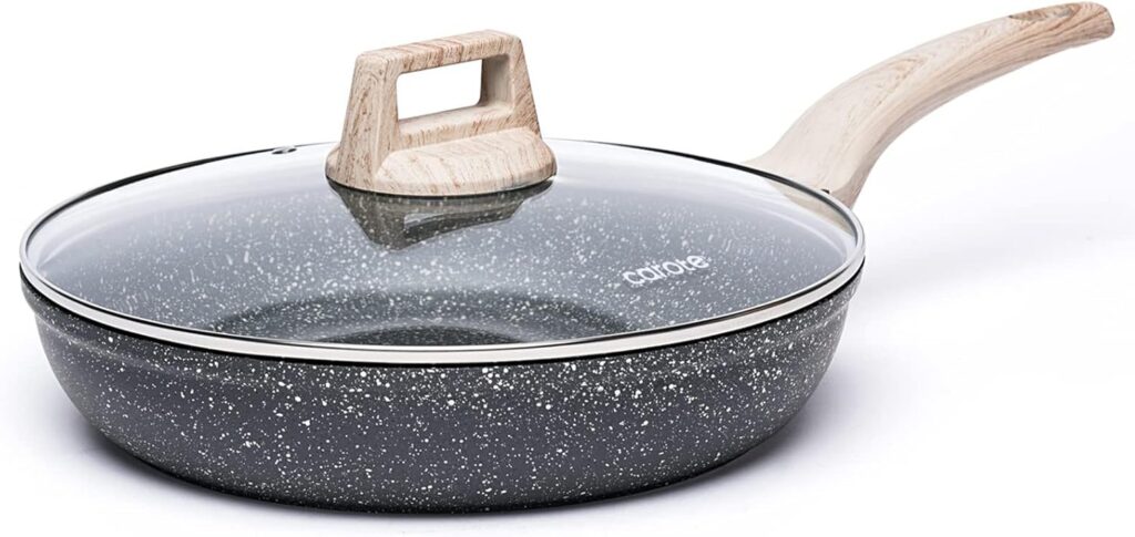 CAROTE Non Stick Frying Pan Skillet, Nonstick Granite Fry Pan with Glass Lid, Egg Pan Omelet Pans, Stone Cookware Chef’s Pan, PFOA Free (Classic Granite, 10-Inch)
