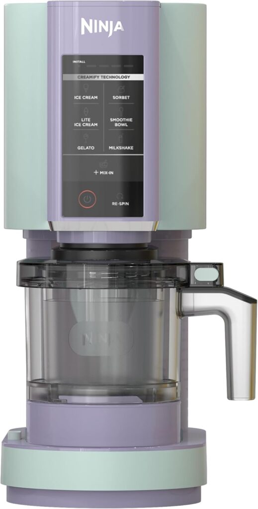 Ninja CREAMi Ice Cream Maker for Gelato, Mix-ins, Milkshakes, Sorbet, Smoothie Bowls, 7 One-Touch Programs, with (2) Pint Containers & Lids, Compact Size, Perfect for Kids, Blueberry Mint, NC301MT