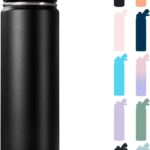 24 oz Insulated Water Bottle with Handle, 304 Stainless Steel Water Bottles with Wide Mouth, Double Wall Vacuum Sports Water Bottle, BPA Free, Keep Cold and Hot, Black