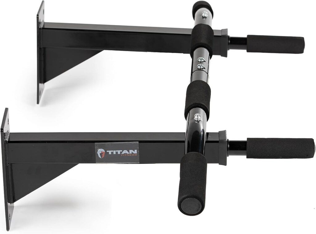 Titan Fitness 3 Position Wall Mounted Pull Up Bar ChinUp Mount Foam Grip Handles Multi Function Home Gym Exercise