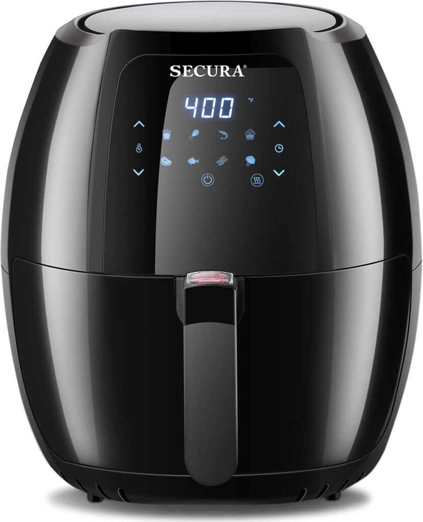 Secura Max 6.3Qt Air Fryer, 1700W Digital Hot Air Fryer | 10-in-1 Oven Oilless Electric Cooker w/Preheat & Shake Remind, 8 Cooking Presets, Nonstick Basket, ETL Listed