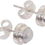 NOVICA Artisan Handmade Cultured Freshwater Pearl Stud Earrings .925 Sterling Silver White Indonesia Bridal Birthstone Gemstone ‘Brilliant Moon’