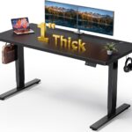 Electric Standing Desk Adjustable – 60×28 Inch Sit Stand Desk with 1 Inch Thick Tabletop, Double Beam Frame, 3 Memory Height Adjustment, Cable Management for Home Office