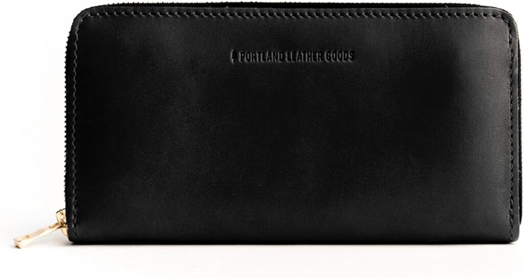 Portland Leather Goods Women’s Accordion Zip Wallet – Handcrafted in Durable, Full-Grain Leather – 8 Card Slots & Secure Zippered Pocket – Black