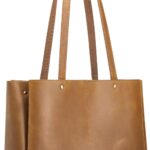 S-ZONE Genuine Leather Tote Bag for Women Work Large Shoulder Handbag with Zipper Compartment for Travel Professional
