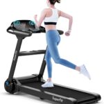 Goplus Folding Treadmill, Superfit Electric Portable Treadmill with Blue Tooth Speaker, APP Control and 16.5” Wide Tread Belt, Running Jogging Machine for Home and Office Use