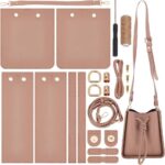 WADORN DIY Imitation Leather Bucket Bag Sewing Kit, Women Tote Bag Making Set Imitation Leather Crossbody Shoulder Bag Making Material Accessories for DIY Handmade Bag Craft, 8.6×7.8×3.9 Inch, Camel