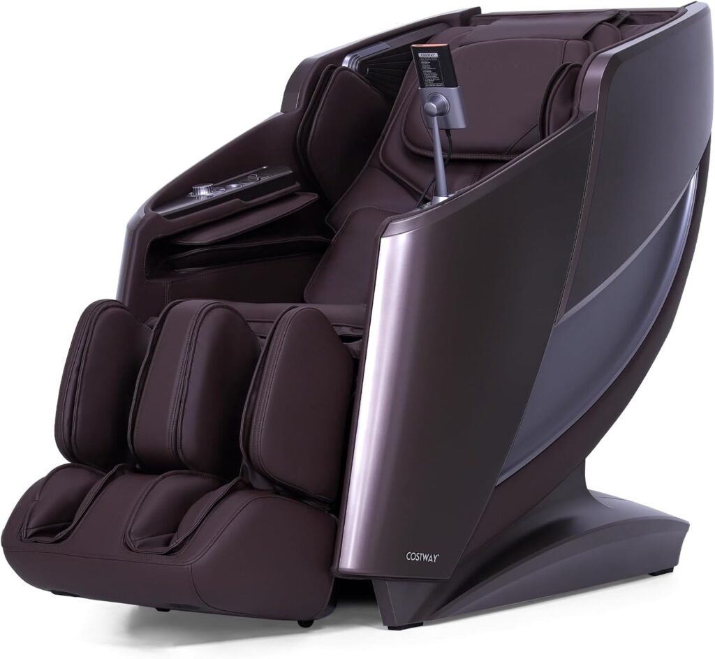 COSTWAY 4D Flexible Track Massage Chair, Full Body Zero Gravity Massage Recliner w/Airbags, Waist Heater, Electric Calf Frame, Auto Body Scan, Wireless Charging Station, Thai Stretching (Gray)