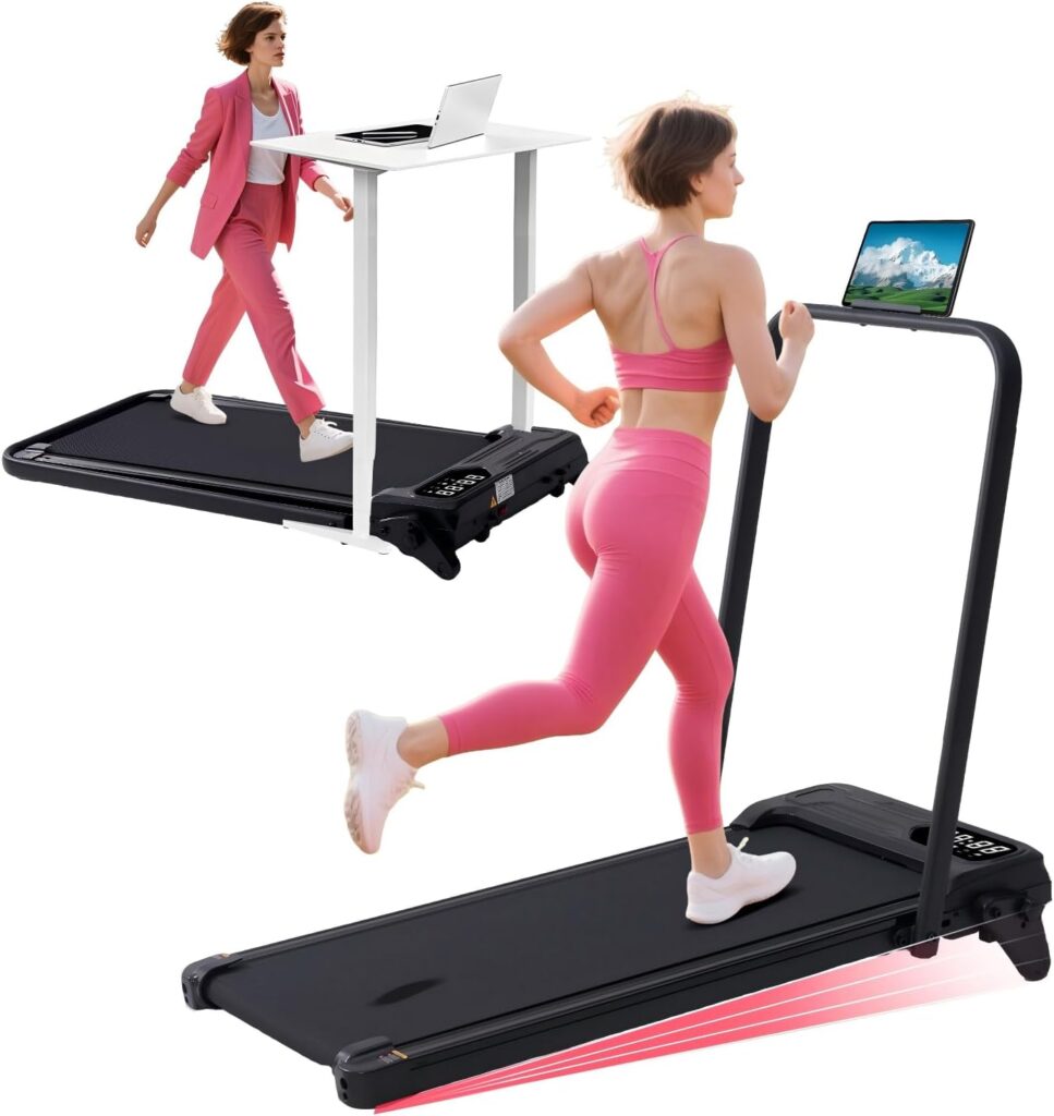 Walking Pad with Handle Bar & Adjustable Incline, 350LBS Compact Under The Desk Treadmill, 4-in-1 Portable Small Treadmills with Handles for Home Small Spaces, 3.5HP Electric Walking Pads, 0.6-7.6MPH