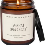 Sweet Water Decor Warm and Cozy Soy Candle – Orange Peel, Cinnamon, Ginger and Clove Scented Candles for Home – 9oz Amber Jar + Black Lid, 40+ Hour Burn Time, Made in The USA