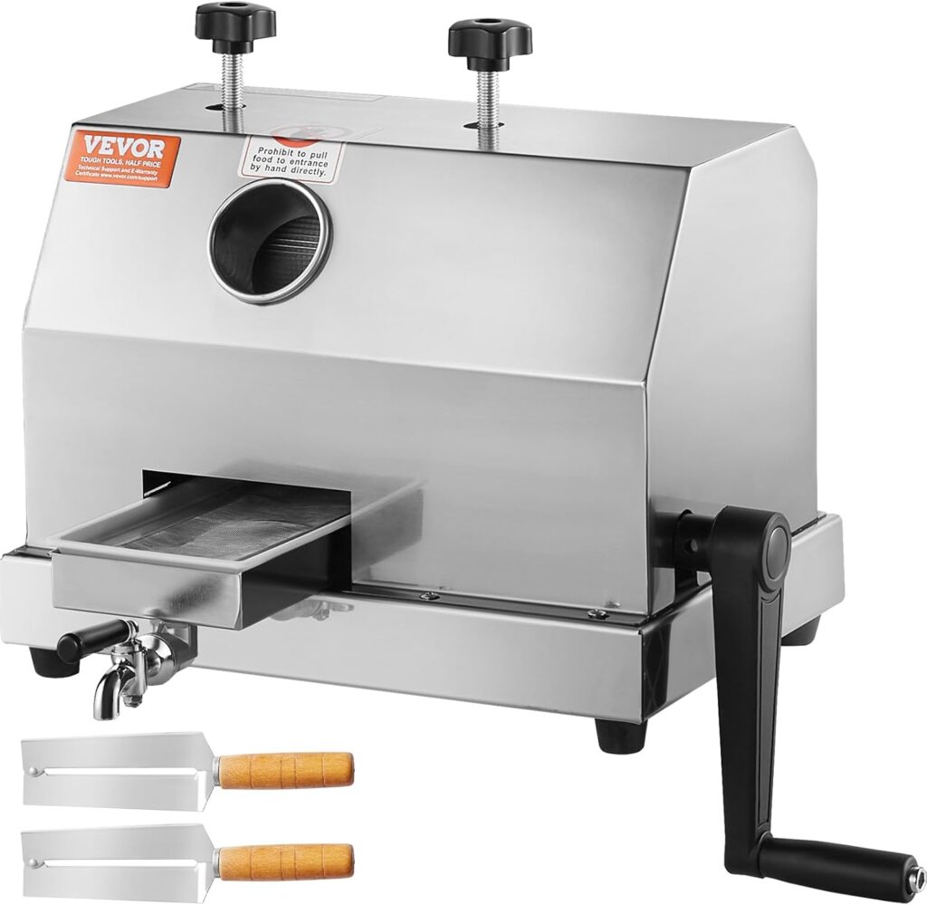 VEVOR Commercial Sugar Cane Juicer, 110LBS/H High Output Sugarcane Juicer Machine with 3 Stainless Steel Rollers, 2.4″ Large Inlet, Manual Sugarcane Juice Extractor Squeezer for Home/Commercial Use