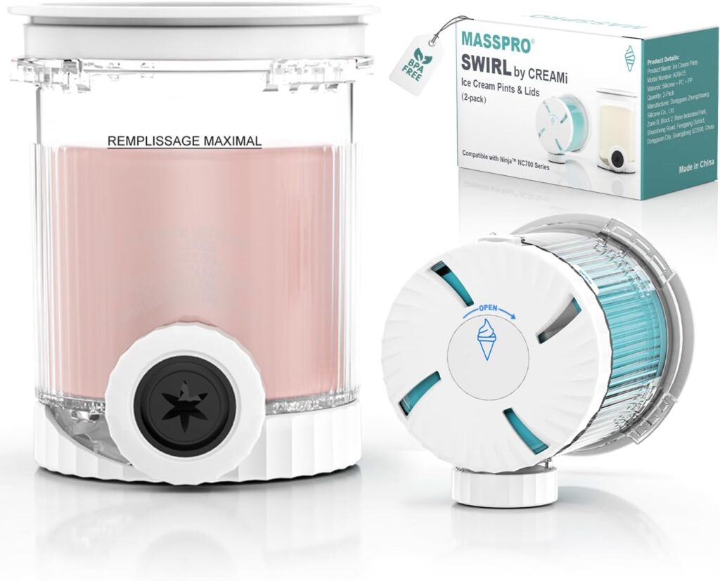 Containers Replacement for Ninja Swirl by CREAMi Pints and Lids 2 Packs,Compatible with NC700 Series Ninja Swirl Ice Cream & Soft Serve Makers,BPA-Free & Dishwasher Safe,16OZ*2