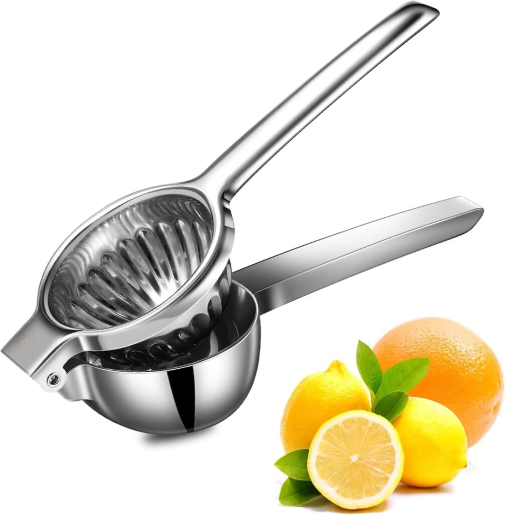 TEZZ Upgrated Extra Large Lemon Squeezer, Heavy Duty Handhelp Orange Juicer with 3.47” extra big Filter Bowl, Stainless Steel Hand Press Citrus Juicer, Lime Squeezer Bar Tool, Manual Citrus Press